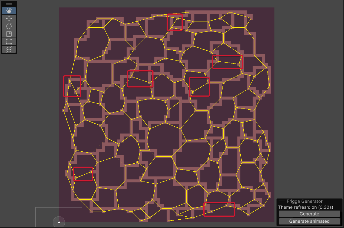 Red rectangles highlight Voronoi edges that