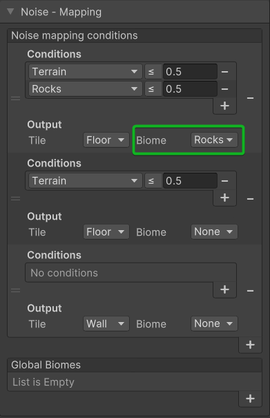 Using a biome as an output of a noise mapping condition