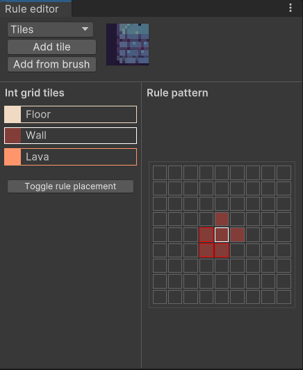 Wall rule setup with "Wall" and "not Wall" (red border) rule pattern
