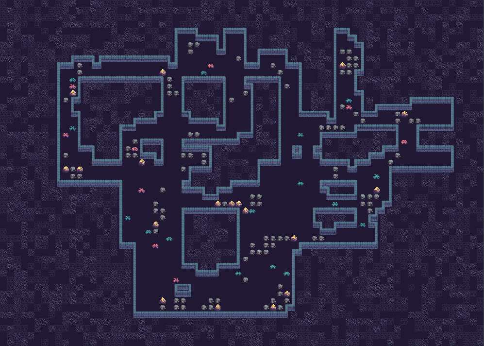 Level with 2 types of rocks in the same rocky area, via identical Perlin noise config