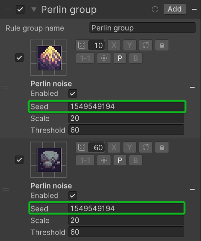 Having 2 rules with the same Perlin noise config